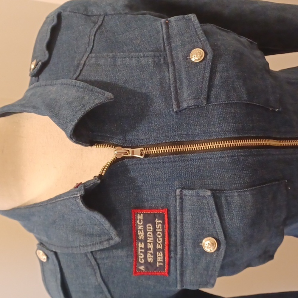 RARE Egoist stretchy blue jean military cow girl denim jacket cowgirl western 55 - Picture 15 of 16